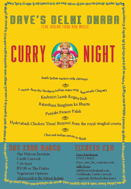 Dave's Delhi Dhaba - a Curry Night in The Watson Institute on Saturday March 23rd